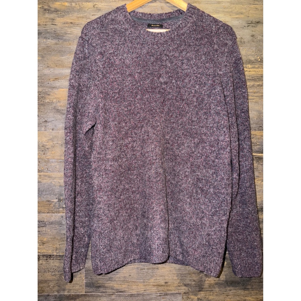 Massimo Dutti Mens Large Purple Italian Yarn Marl Crewneck Sweater Made In Spain